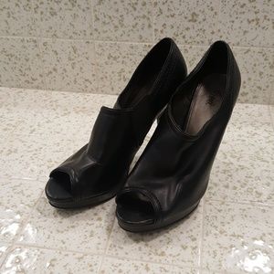 Black open toe bootie heels